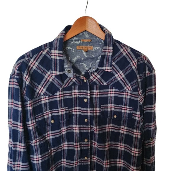 JACHS Girlfriend Bea Light Flannel Plaid Button-Down Shirt Blue XXL - Picture 9 of 14